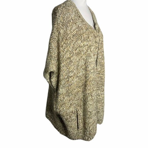 Pure Jill Wool Alpaca Cardigan Sweater Vest L/XL Brown Chunky Knit Cream Pockets - Picture 3 of 7